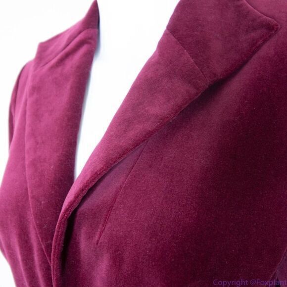Maggy London 100% cotton embossment burgundy velvet blazer jacket, size 10 - Picture 7 of 16